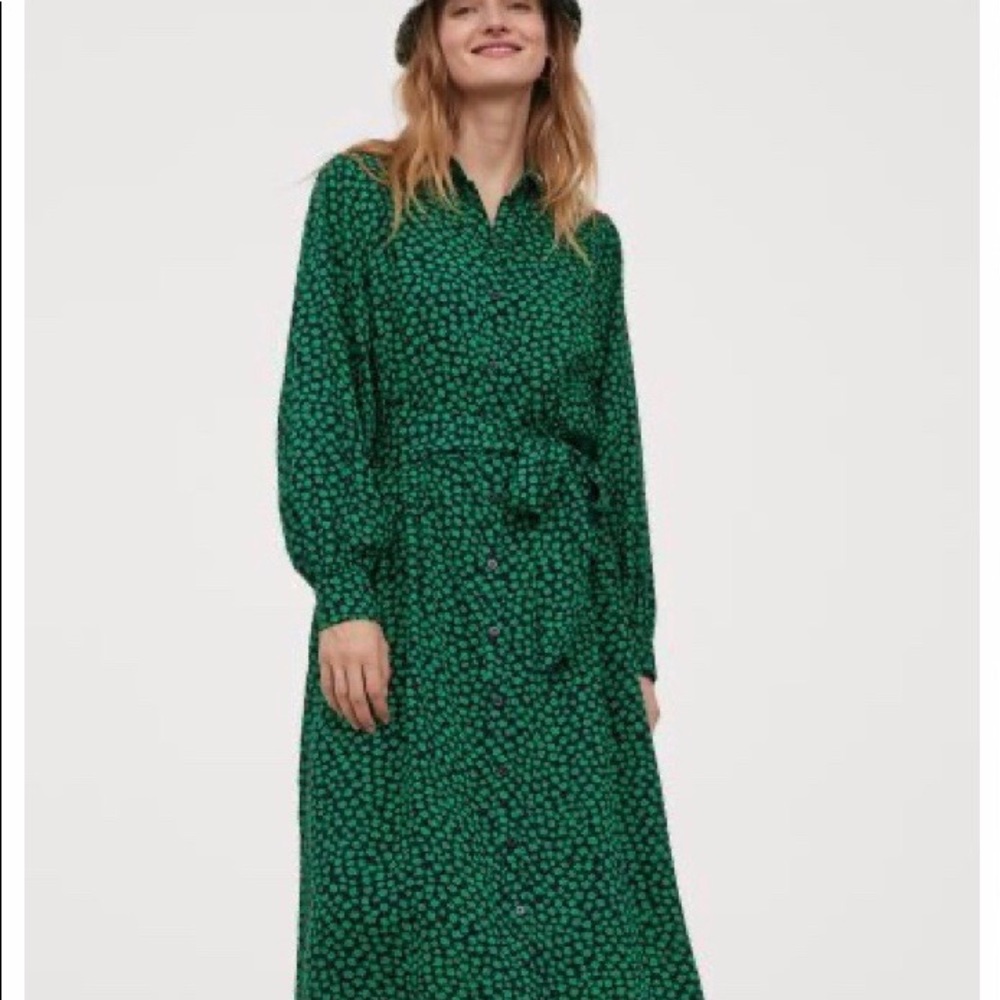 ❌SOLD❌ Charming Floral Midi Shirt Dress Tie Belt - Picture 2 of 16